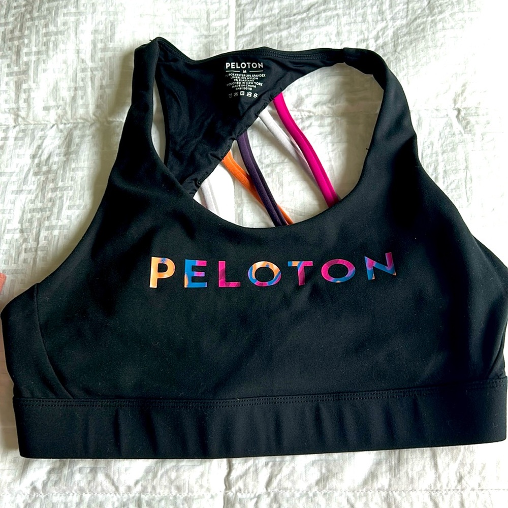 Peloton Black Sports Bra with multicolored straps